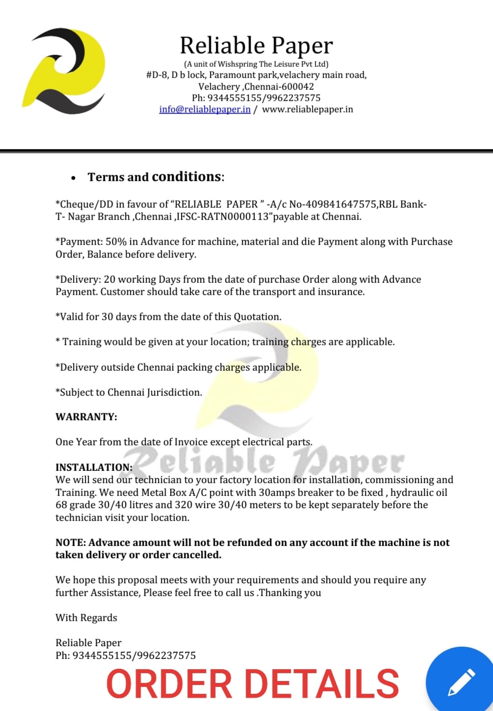 Reliable Order Details